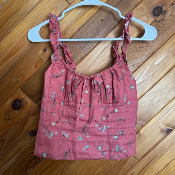 Floral Ruffle Linen Trim Top in Pink Size XS - Picture 2 of 5